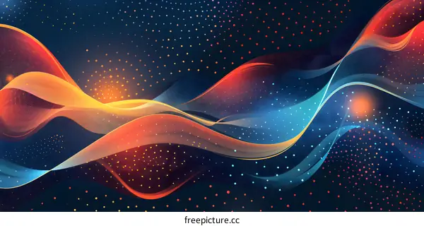 Wavy Multicolor Light Trails on Dark Blue Background