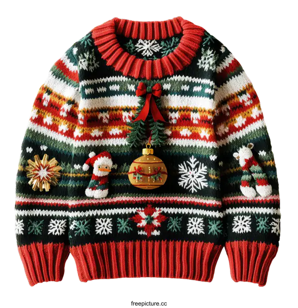 [Transparent Background PNG]Christmas Knitted Sweater with Festive Ornaments