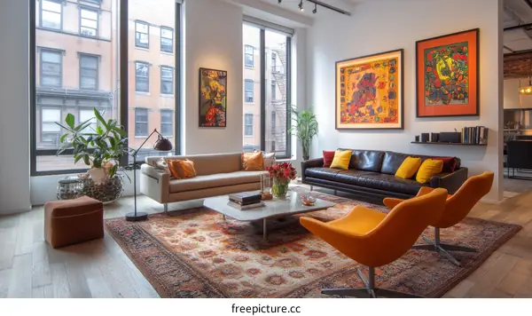 Modern Loft Living Room with Bold Artwork