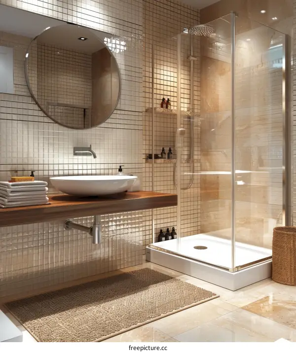 Modern Minimalist Bathroom with Large Mirror