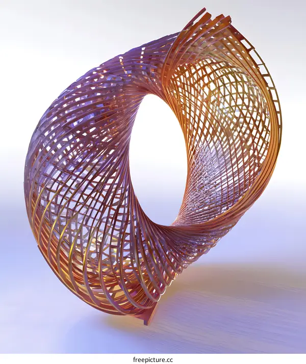 Abstract Twisted Metal Sculpture with Interlocking Lines