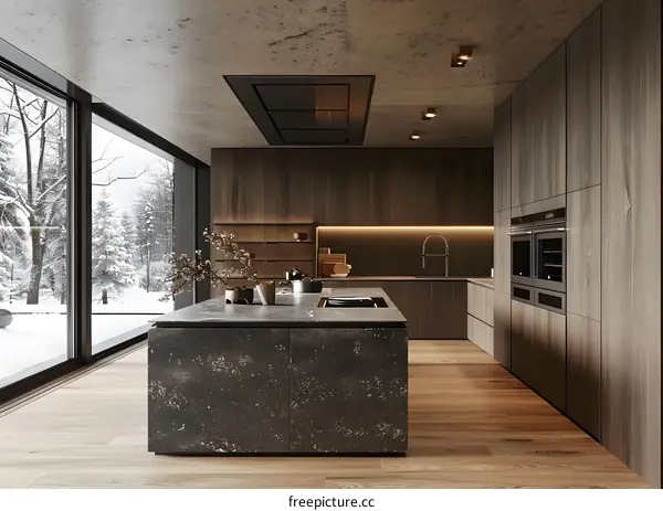 Modern Kitchen Interior Design With Large Window
