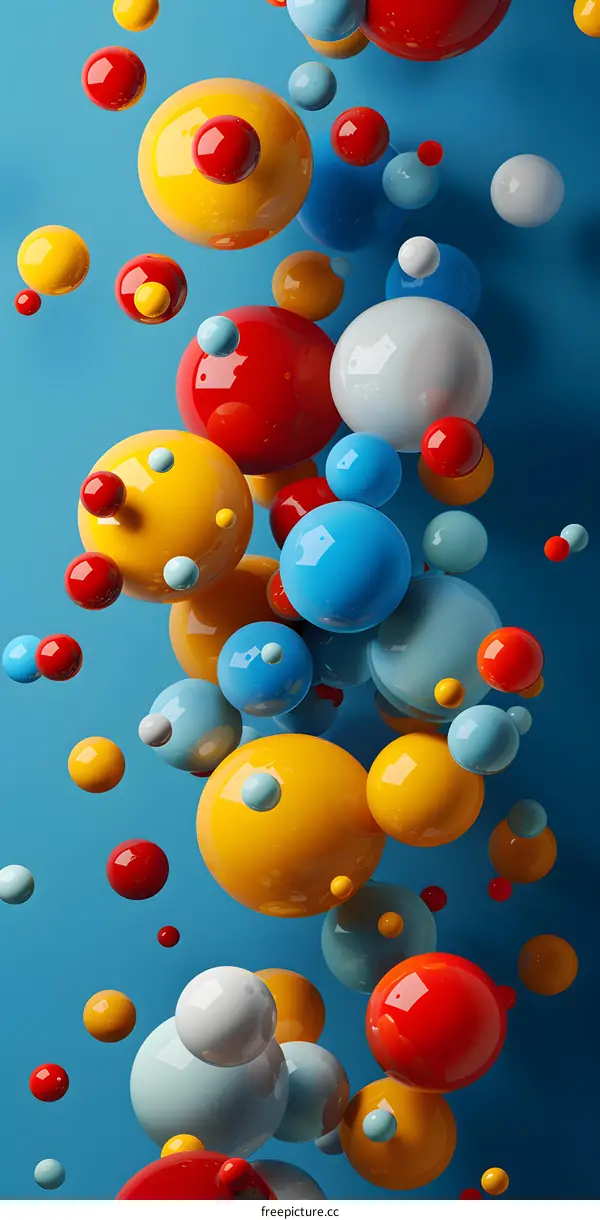Colorful 3D spheres floating in blue background