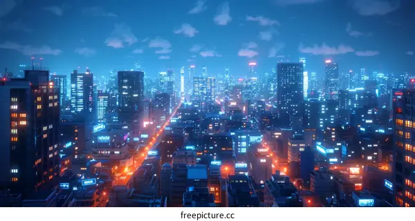 A Cyberpunk City at Night Aglow with Neon Lights
