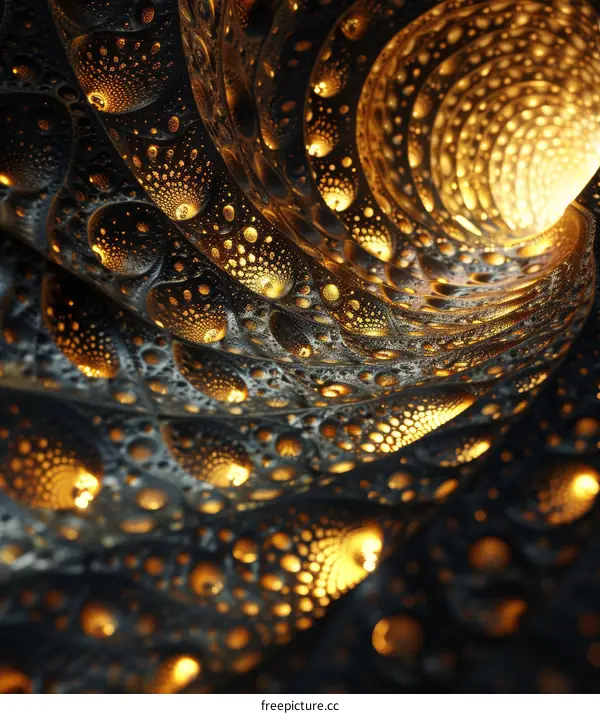 Glowing Golden Spiral Tunnel on Dark Background
