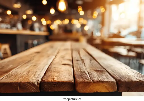 Rustic Wooden Table Top in Cafe Environment