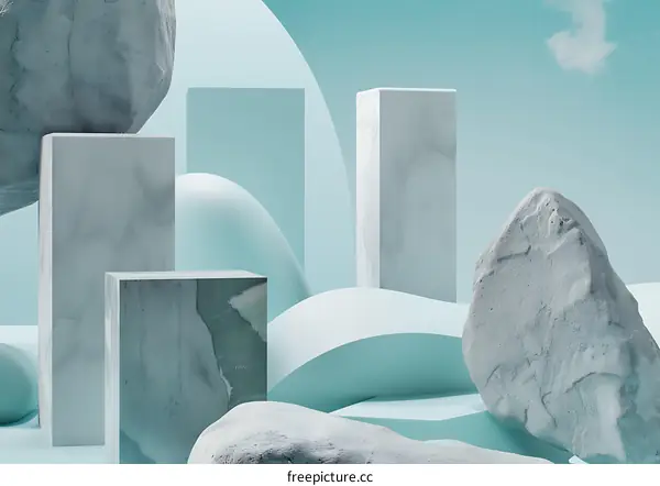 Abstract Minimalist Stone and Geometric Shapes 3D Render