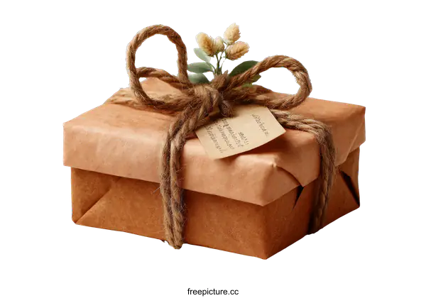 [Transparent Background PNG]Wrapped Gift Box with Rustic Accents