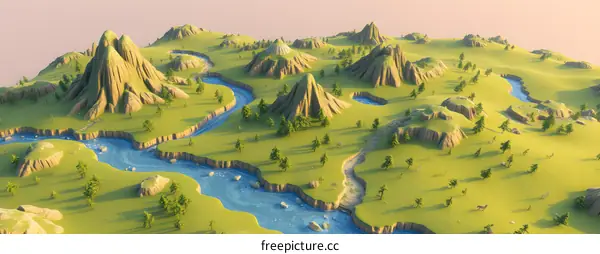 Fantasy Landscape with Mountains and River