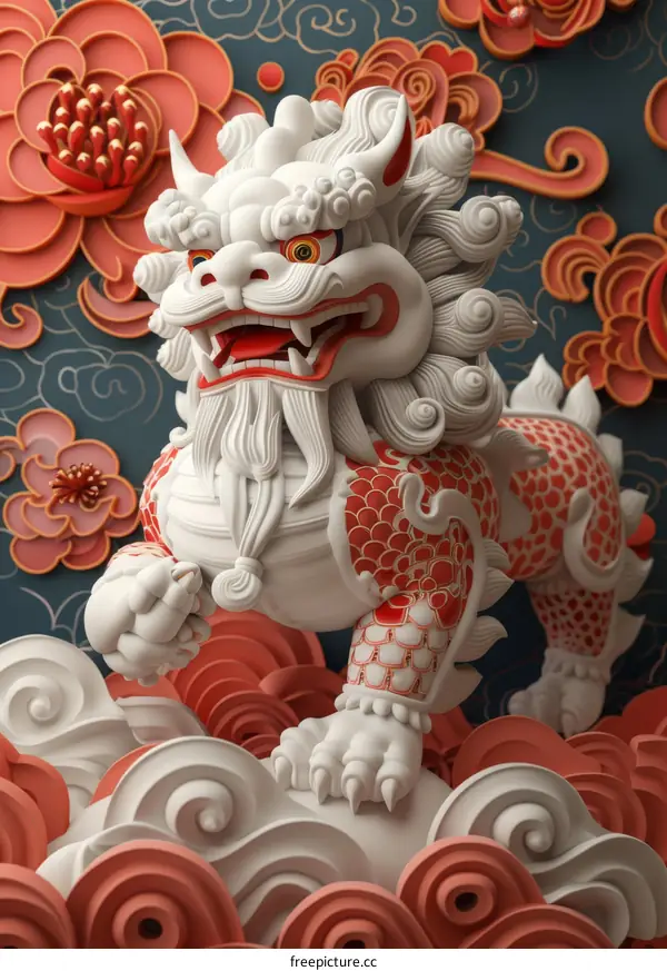 3D Rendering of a Majestic Chinese Guardian Lion
