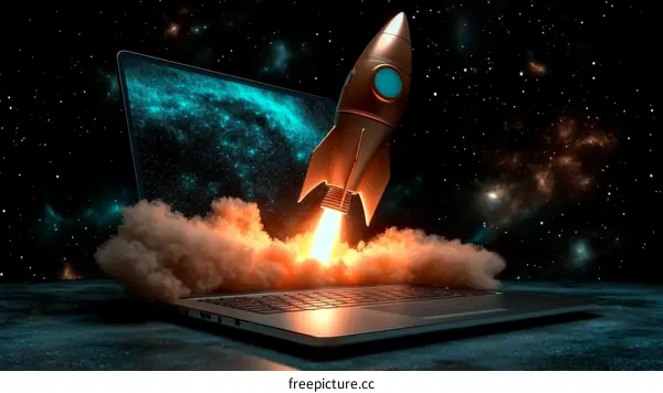 Laptop Rocket Launch into the Cosmos