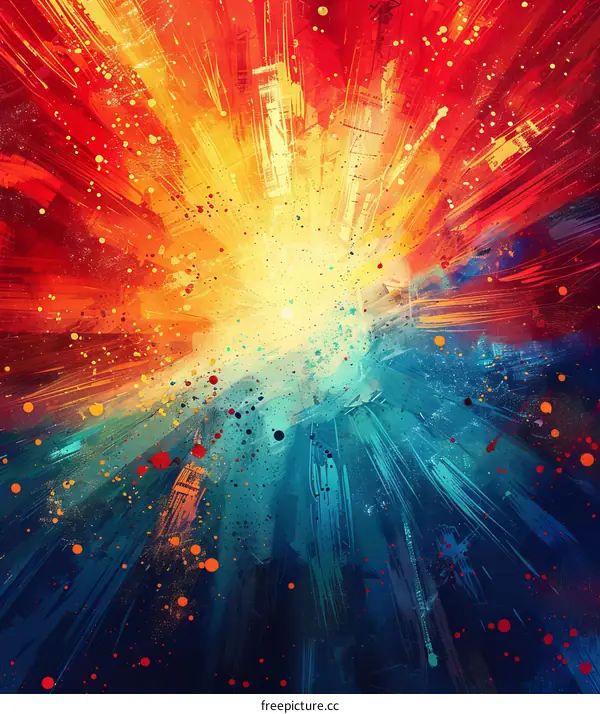 Colorful abstract painting with vibrant red orange yellow blue and purple colors