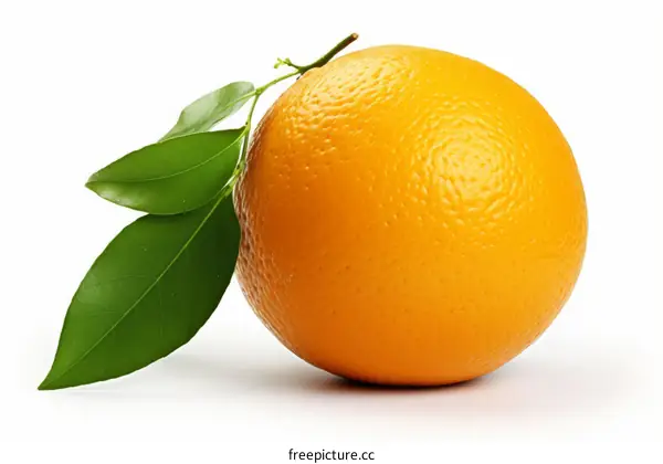 Single orange with leaves