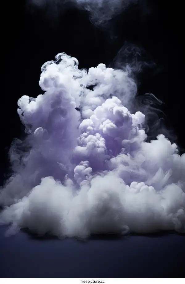 Smoke cloud with purple and white colors on dark blue background