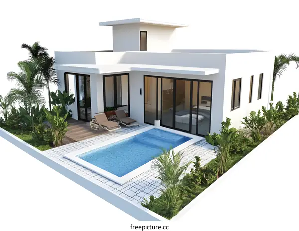 Modern Minimalist White House with Pool and Palm Trees