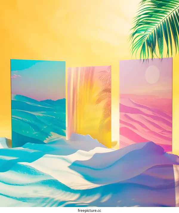 Abstract Desert Landscape with Palm Tree Shadow