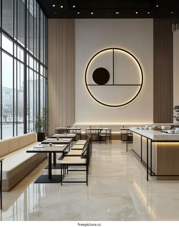 Modern Restaurant Interior Design with Circular Wall Art