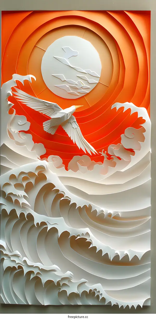 Paper Bird Ocean Sunset