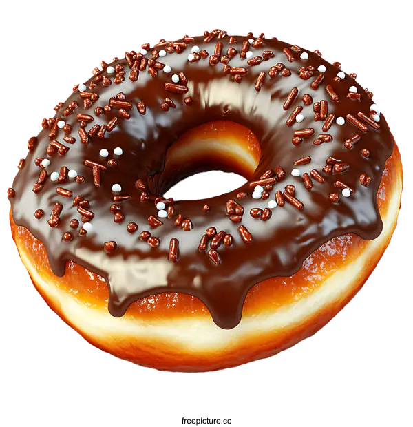 [Transparent Background PNG]Delicious Chocolate Glaze Donut with Sprinkles