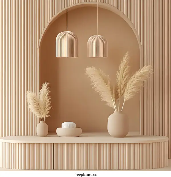 Minimalist Interior Design with Pampas Grass and Geometric Shapes