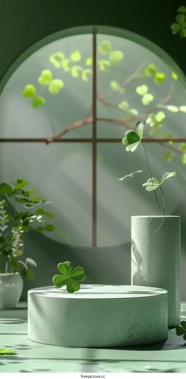 Green plants and clovers on the podium