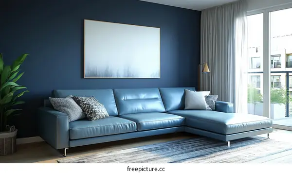 Modern Living Room Interior Design with Blue Sofa