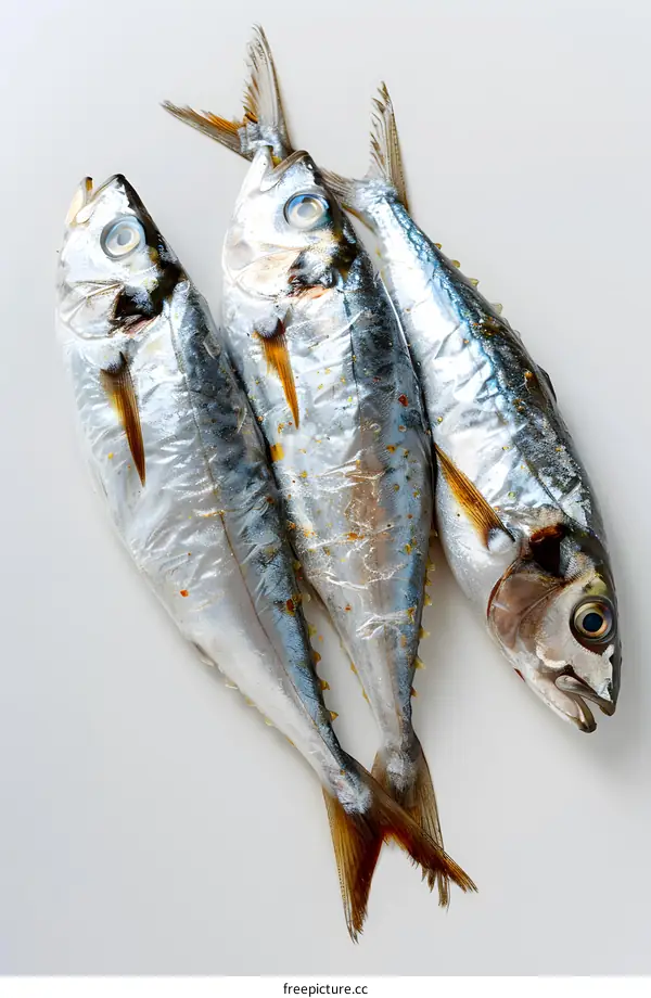 Three mackerels on a white background