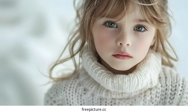 Young girl with blonde hair and blue eyes looking at the camera
