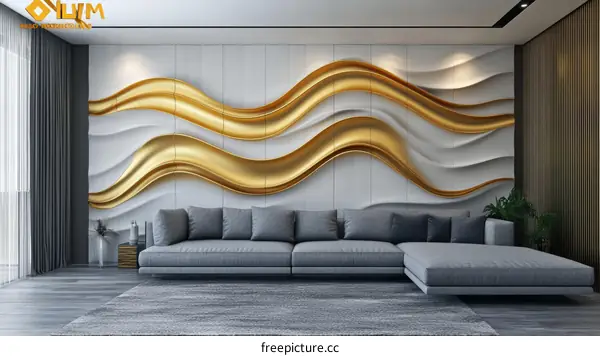 Modern Living Room with Gold Accent Wall Decor