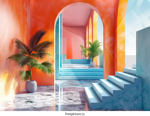 Surreal Blue and Orange Hallway