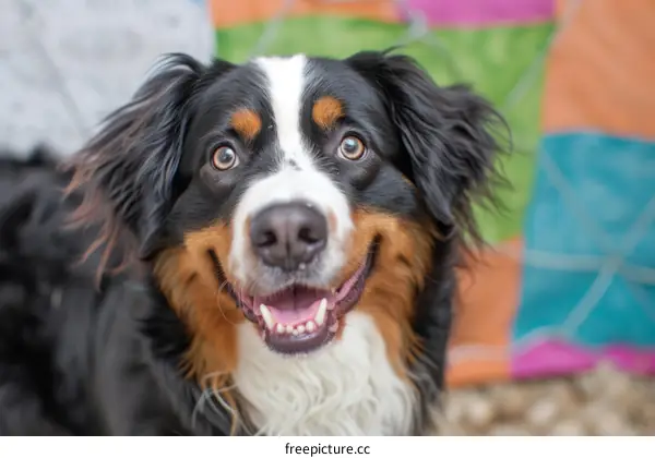Bernese Mountain Dog with colorful background