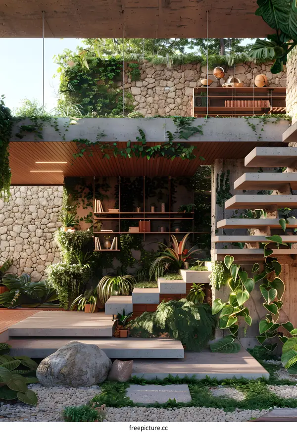 Modern Concrete and Wood Home with Lush Greenery