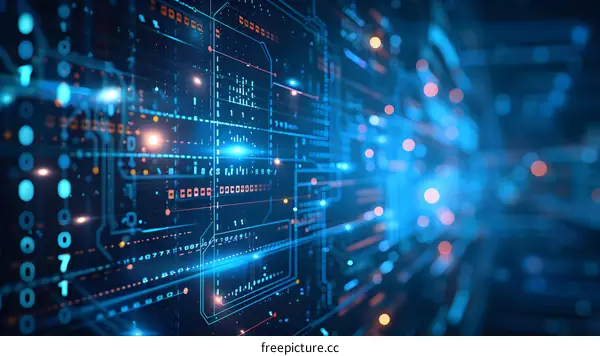 Blue technology background with binary code