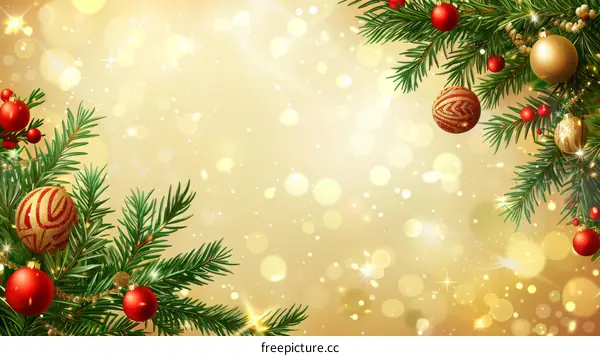 Christmas Tree Branches Adorned with Festive Decorations