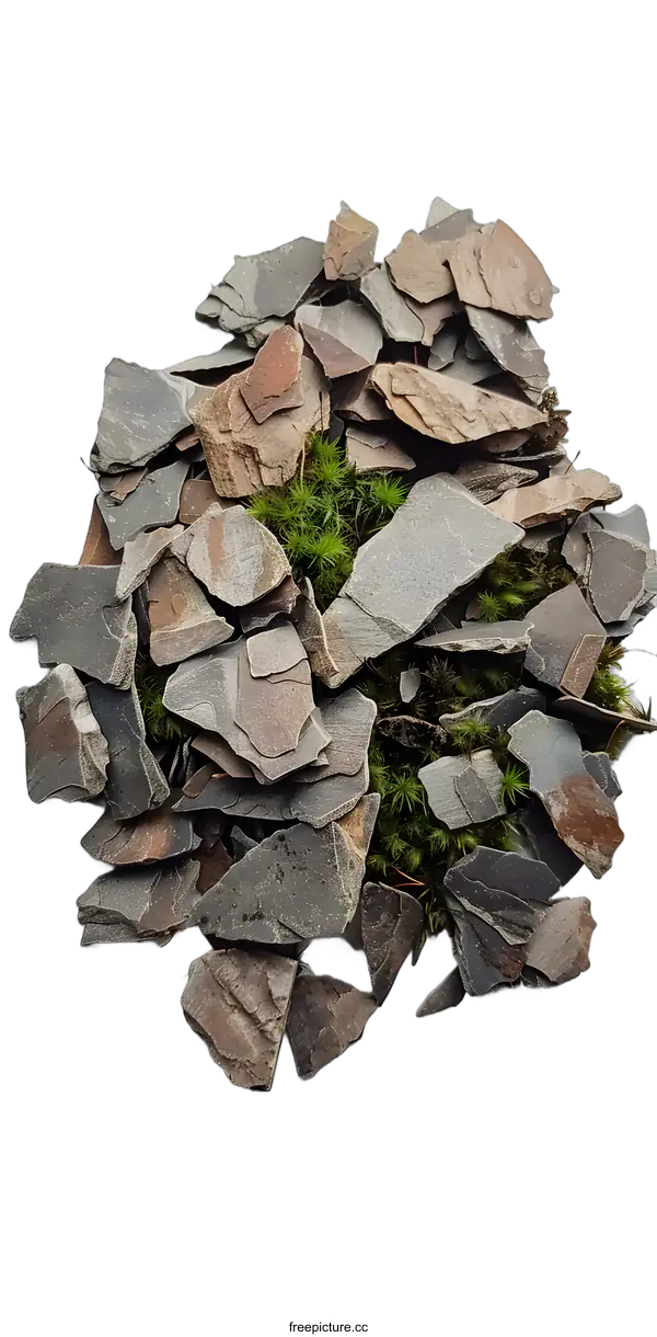 [Transparent Background PNG]Closeup of Small Grey and Brown Rocks with Moss