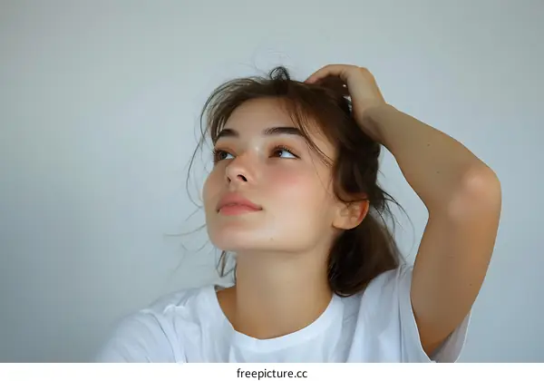 portrait of a young woman with brown hair and blue eyes