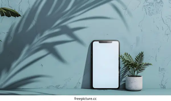 Minimalist Phone Mockup with Plant and Shadow