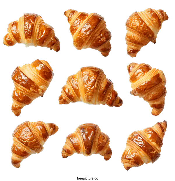 [Transparent Background PNG]Nine Golden Croissants on a White Background
