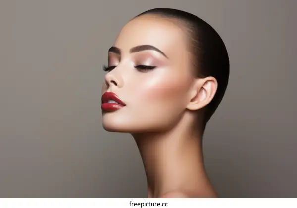 portrait of a beautiful young woman with dark hair and red lipstick