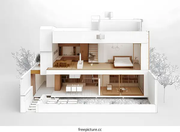 Modern House Interior Design Cross Section Illustration