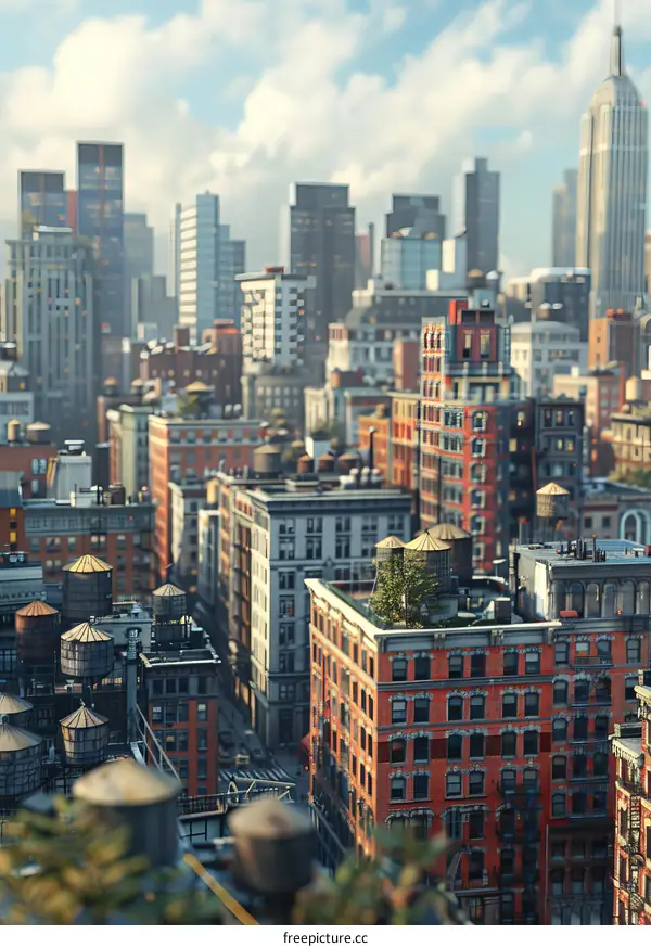 Cityscape with Skyscrapers and Water Towers