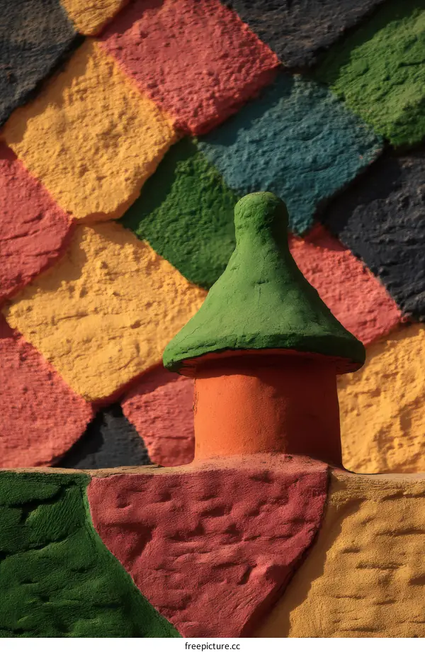 Colorful Painted Wall Fragment with Decorative Detail