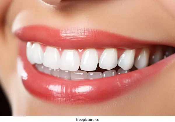 Close up of a woman's smile with bright white teeth