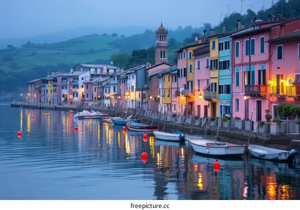Colorful houses and boats in a canal in Italy
