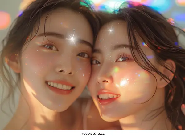 Two Asian Women with Sparkling Makeup