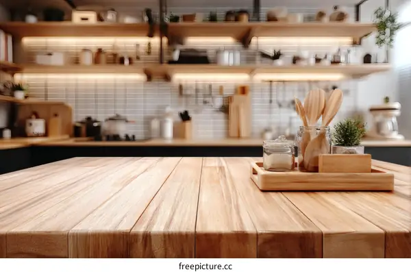 Kitchen Table Top with Wooden Utensils