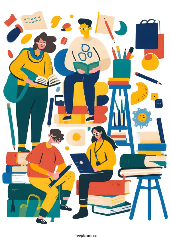 Group of Students Studying Together Illustration