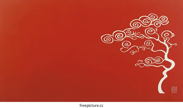 Abstract Design of a Stylized Tree on Red Background