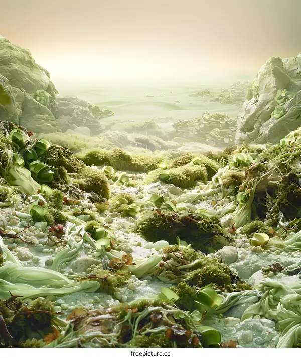 Abstract Green Landscape with Rocks