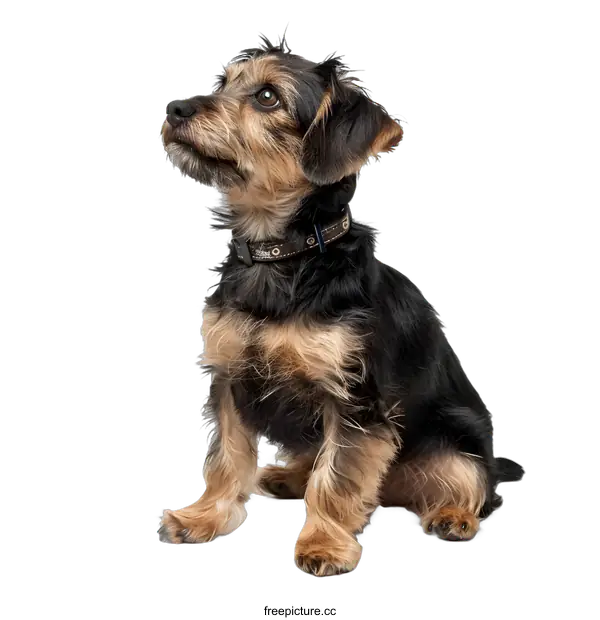 [Transparent Background PNG]Small Black and Tan Dog Sitting with Collar Looking Up